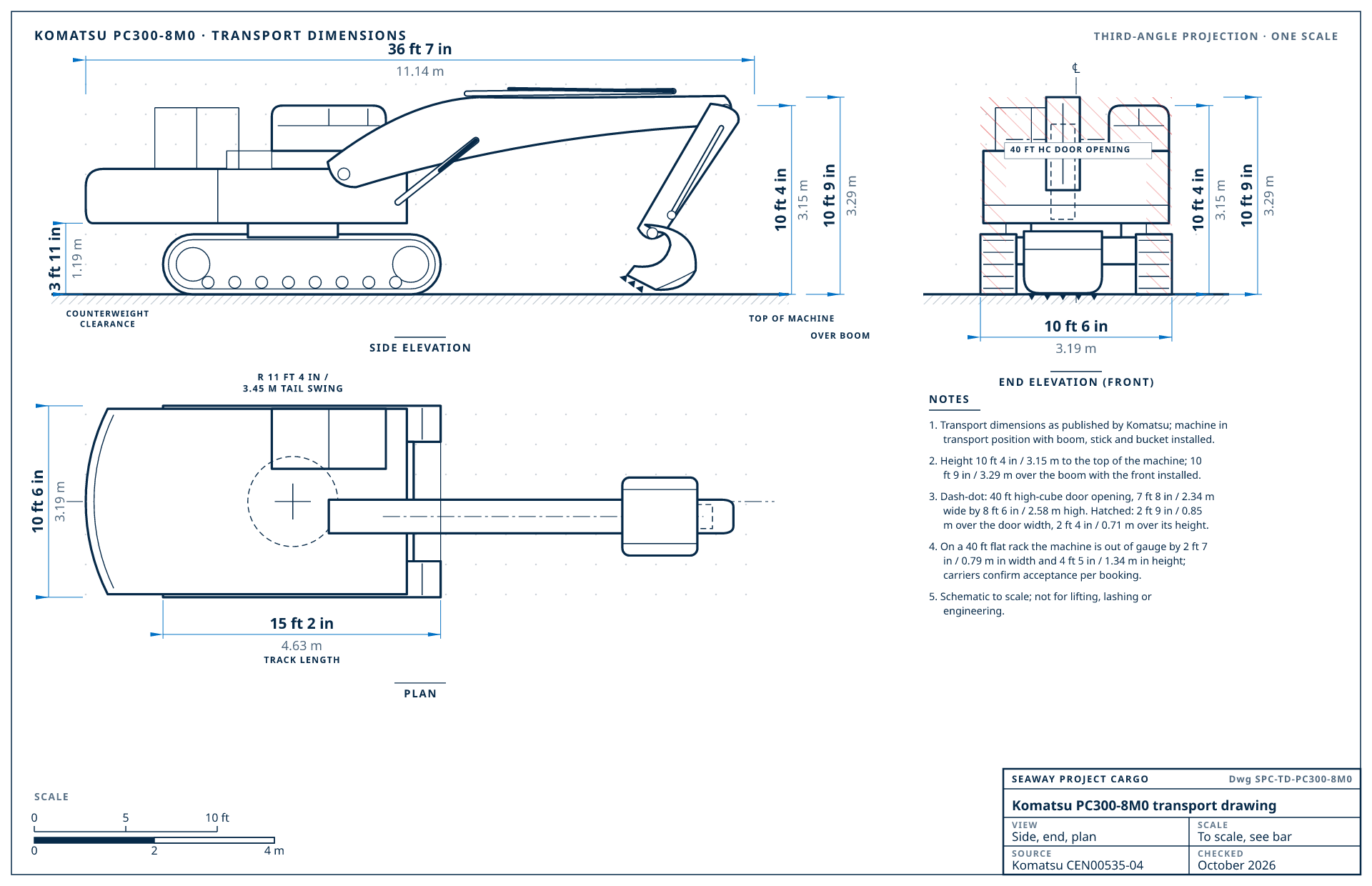 Komatsu PC300-8M0 transport drawing