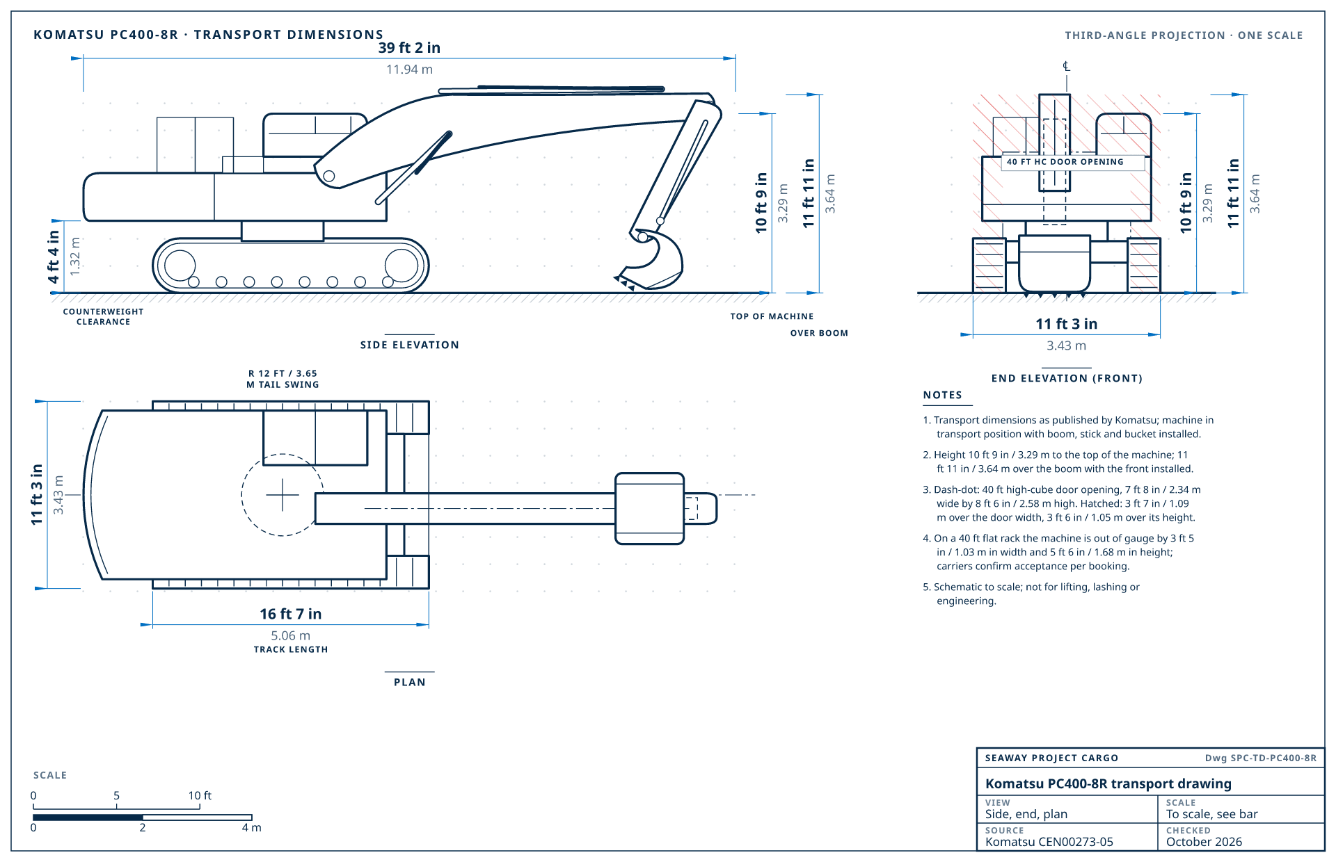 Komatsu PC400-8R transport drawing
