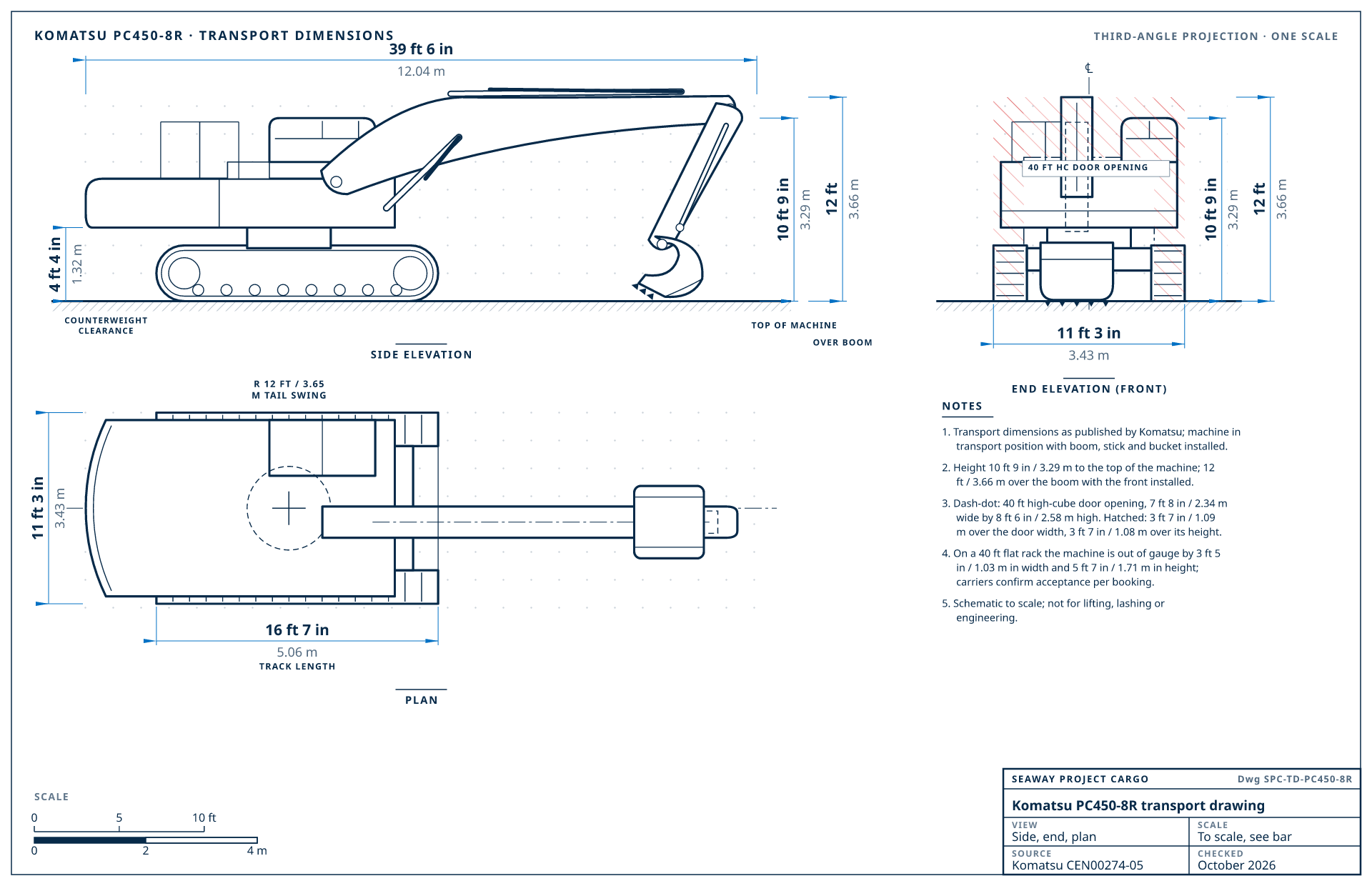 Komatsu PC450-8R transport drawing