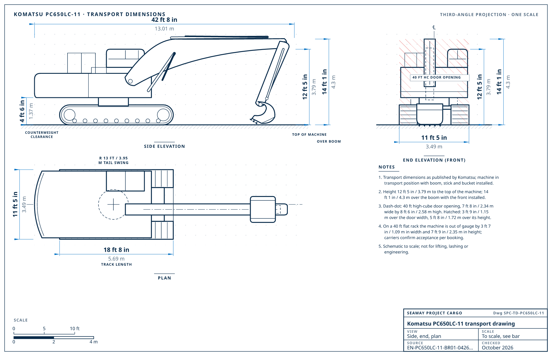 Komatsu PC650LC-11 transport drawing