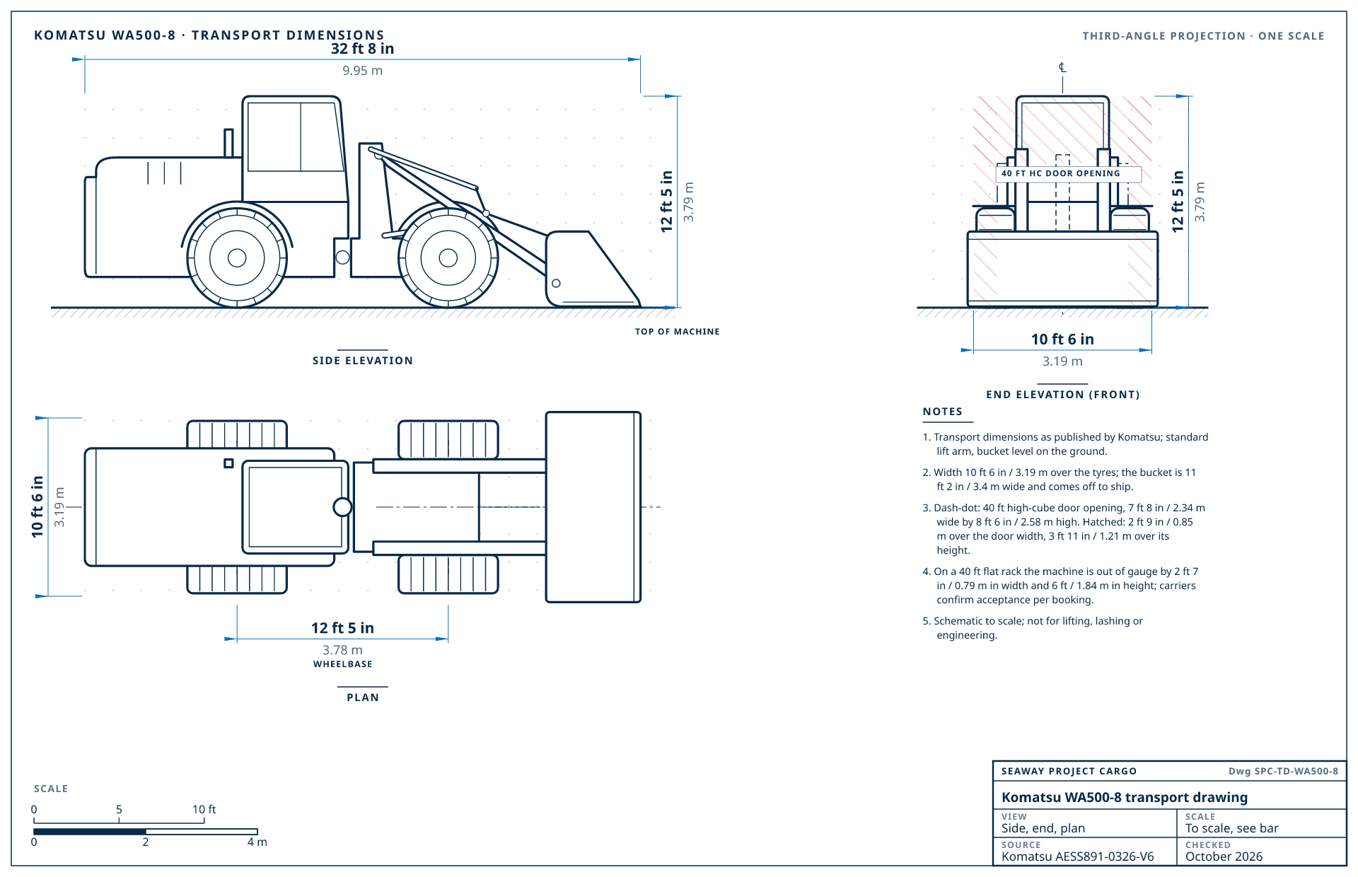 Komatsu WA500-8 transport drawing
