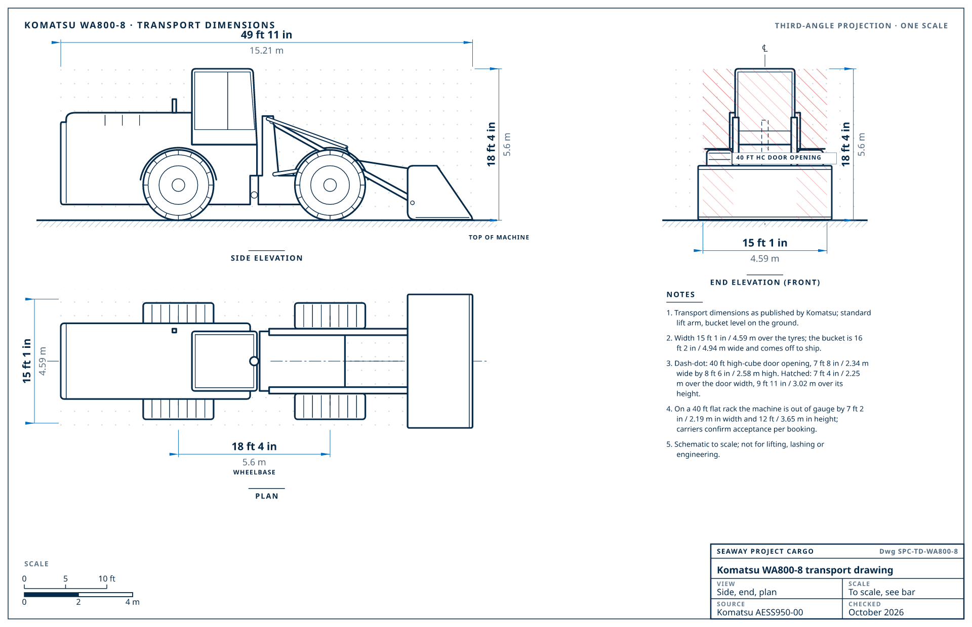 Komatsu WA800-8 transport drawing