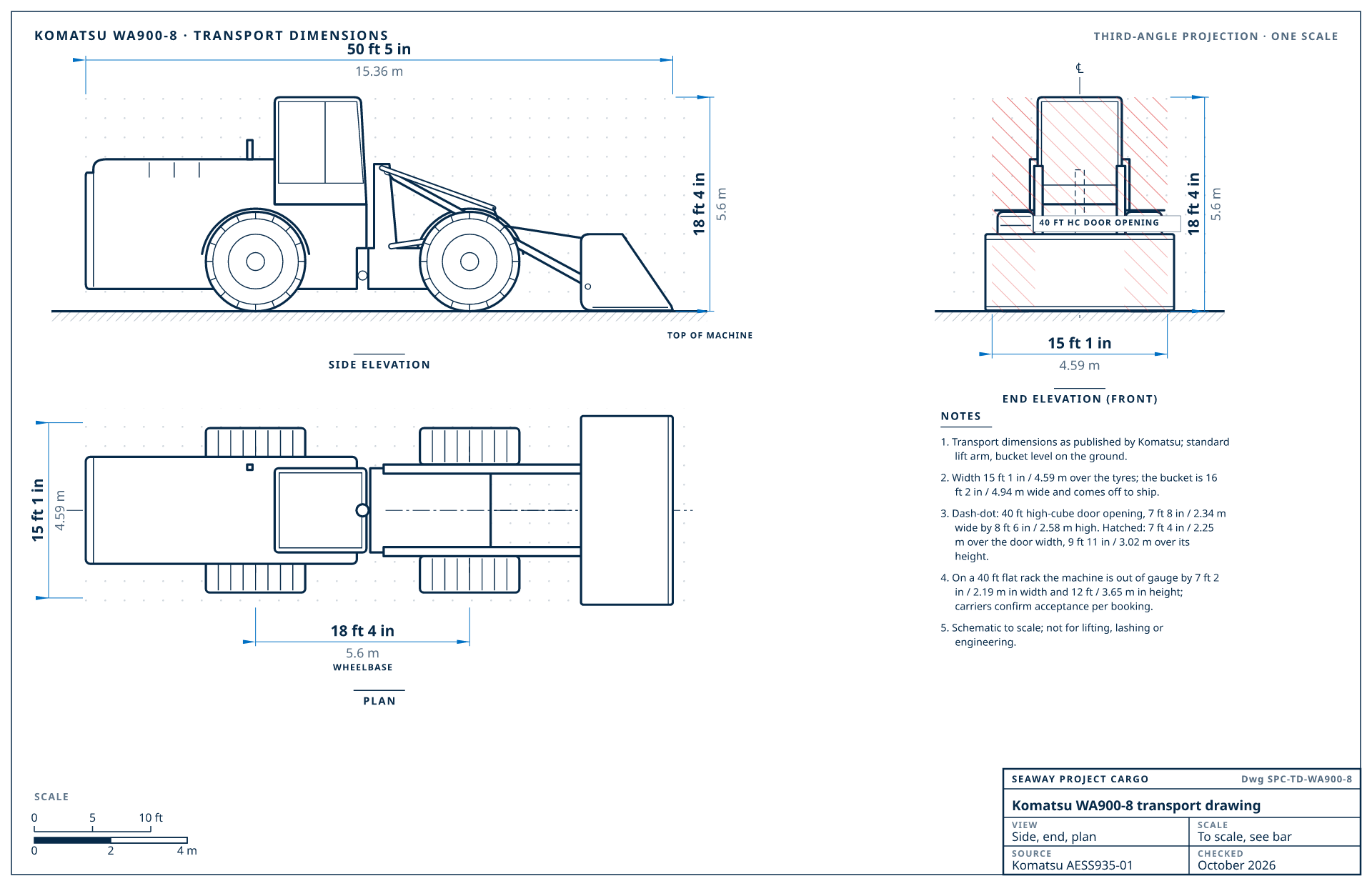 Komatsu WA900-8 transport drawing