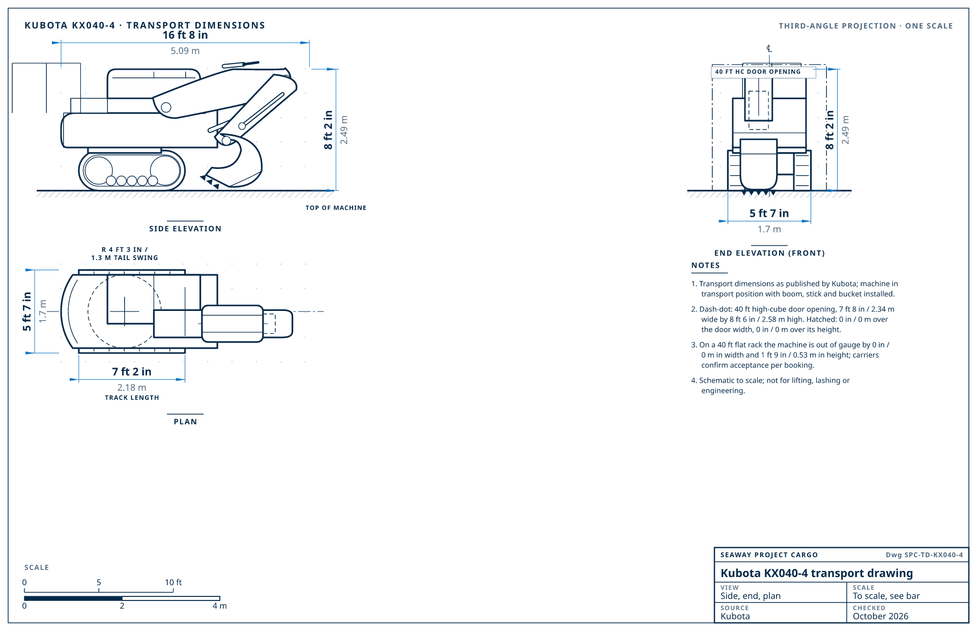 Kubota KX040-4 transport drawing