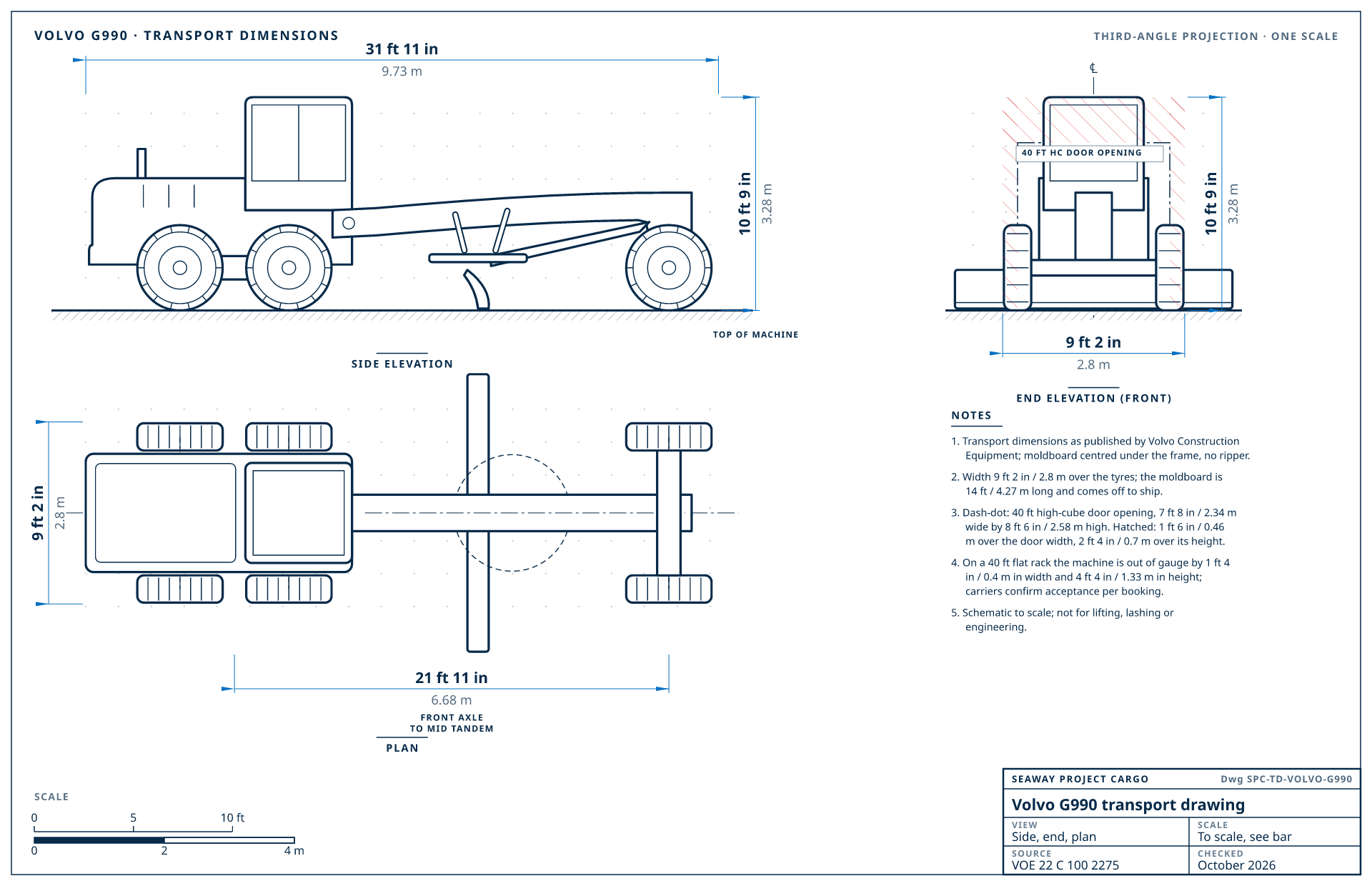 Volvo G990 transport drawing