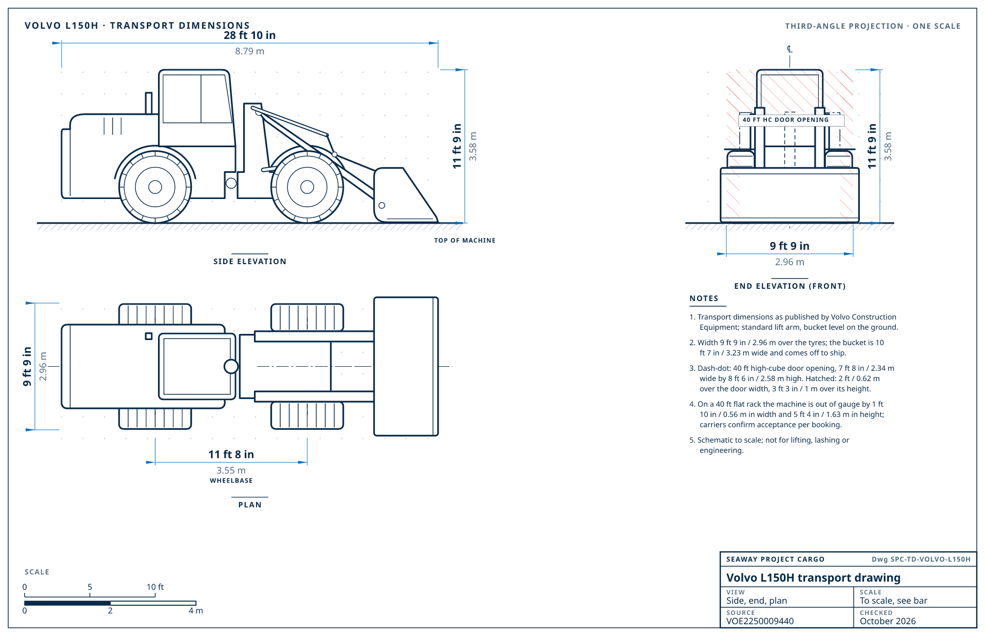Volvo L150H transport drawing