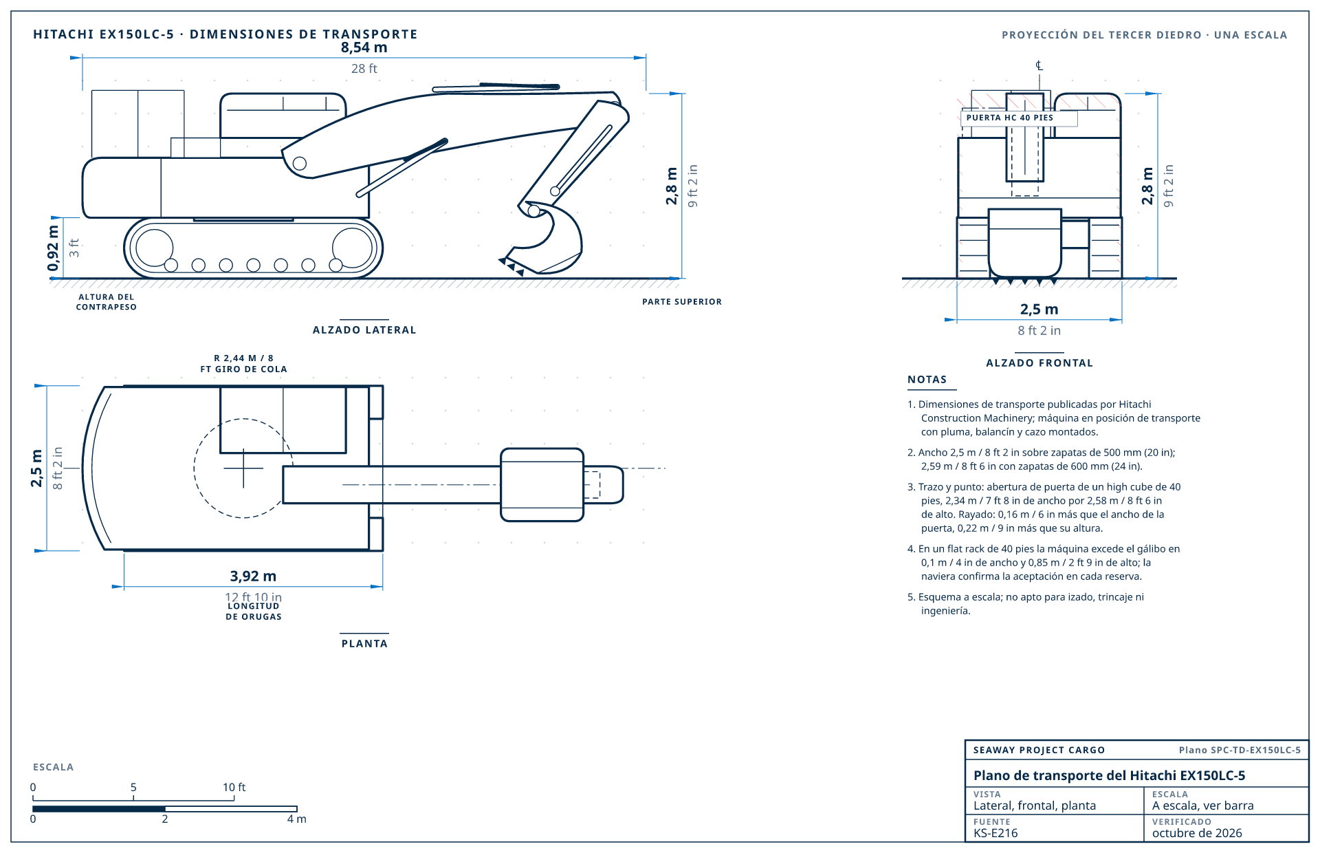 Plano de transporte del Hitachi EX150LC-5