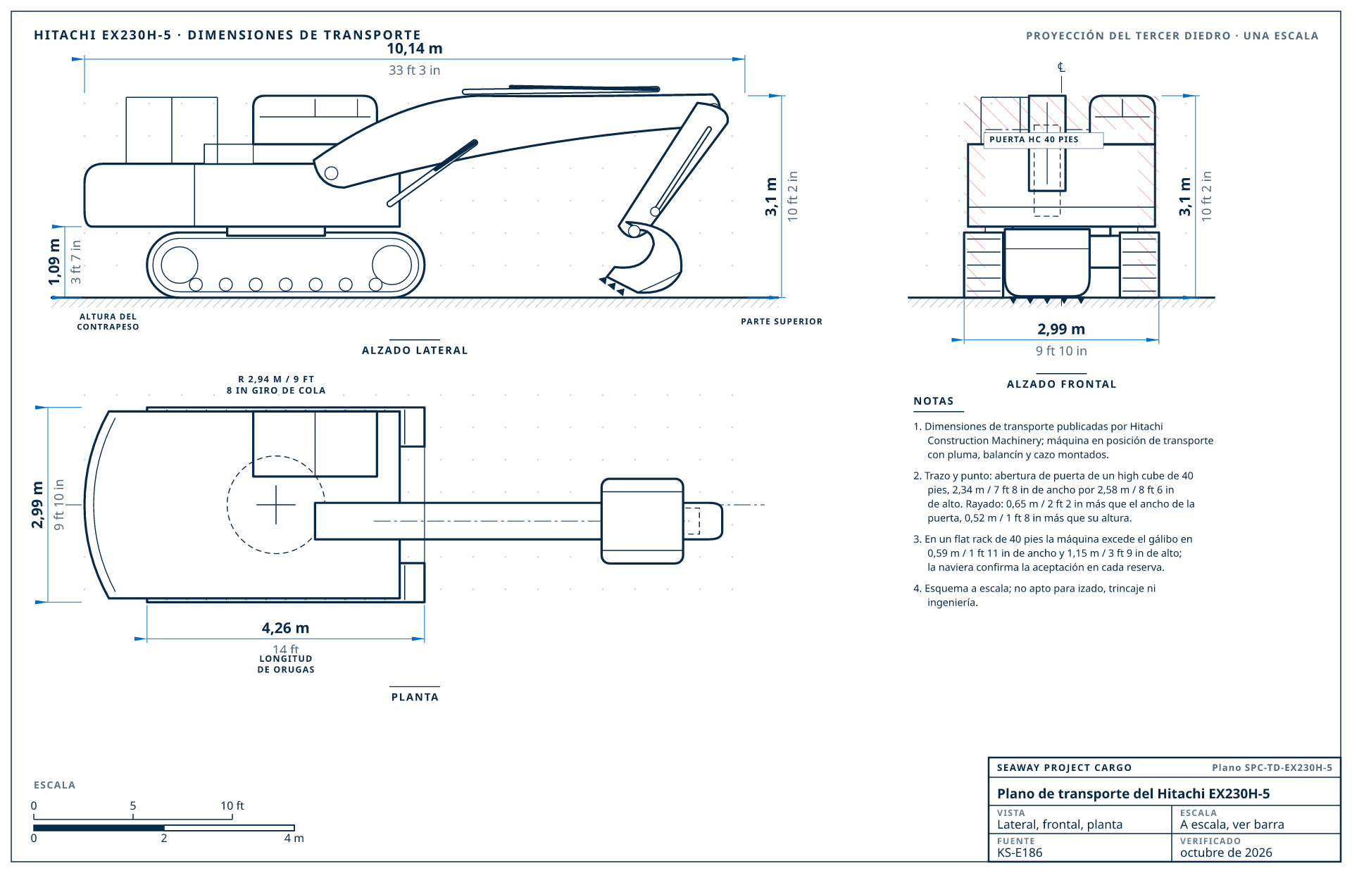 Plano de transporte del Hitachi EX230H-5
