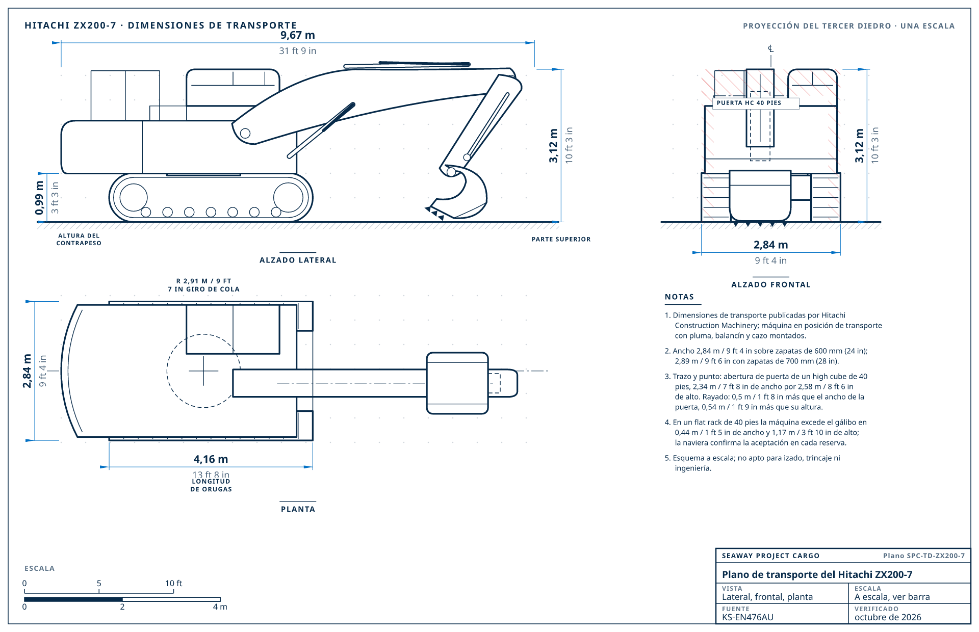 Plano de transporte del Hitachi ZX200-7