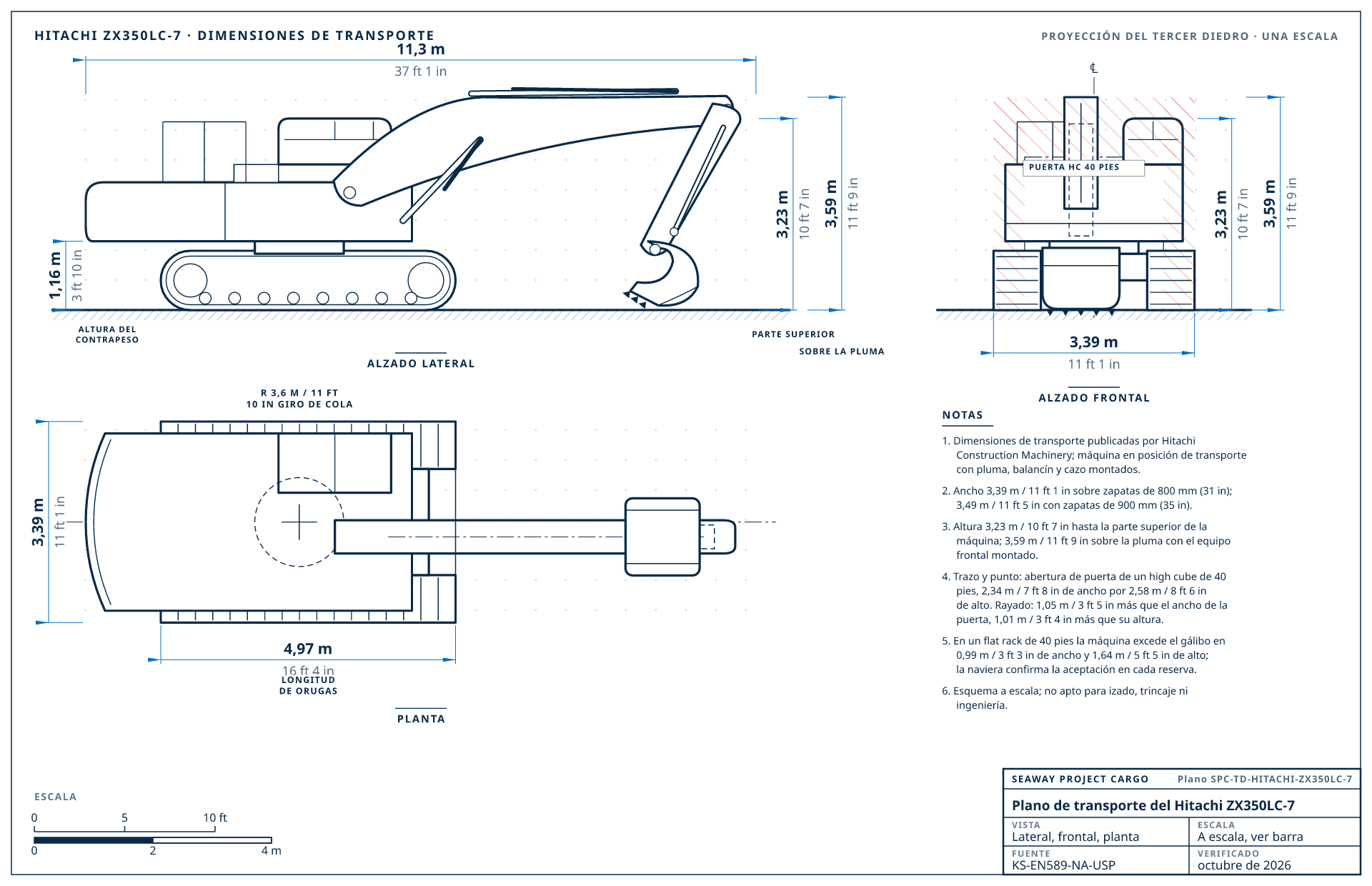 Plano de transporte del Hitachi ZX350LC-7
