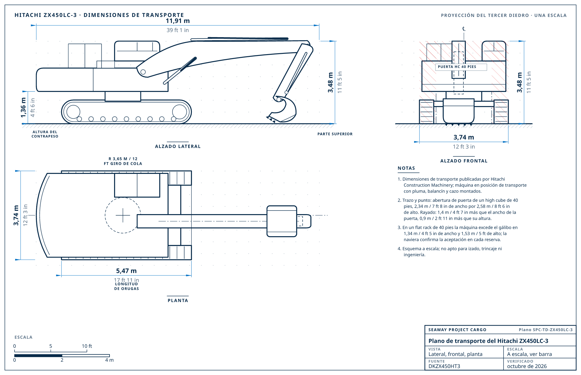 Plano de transporte del Hitachi ZX450LC-3