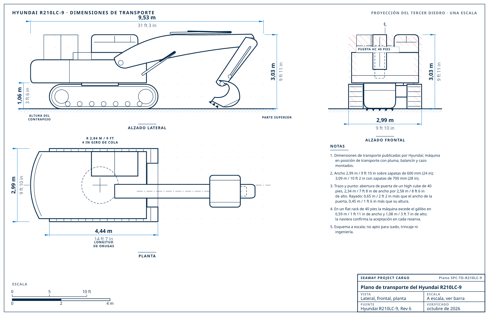 Plano de transporte del Hyundai R210LC-9