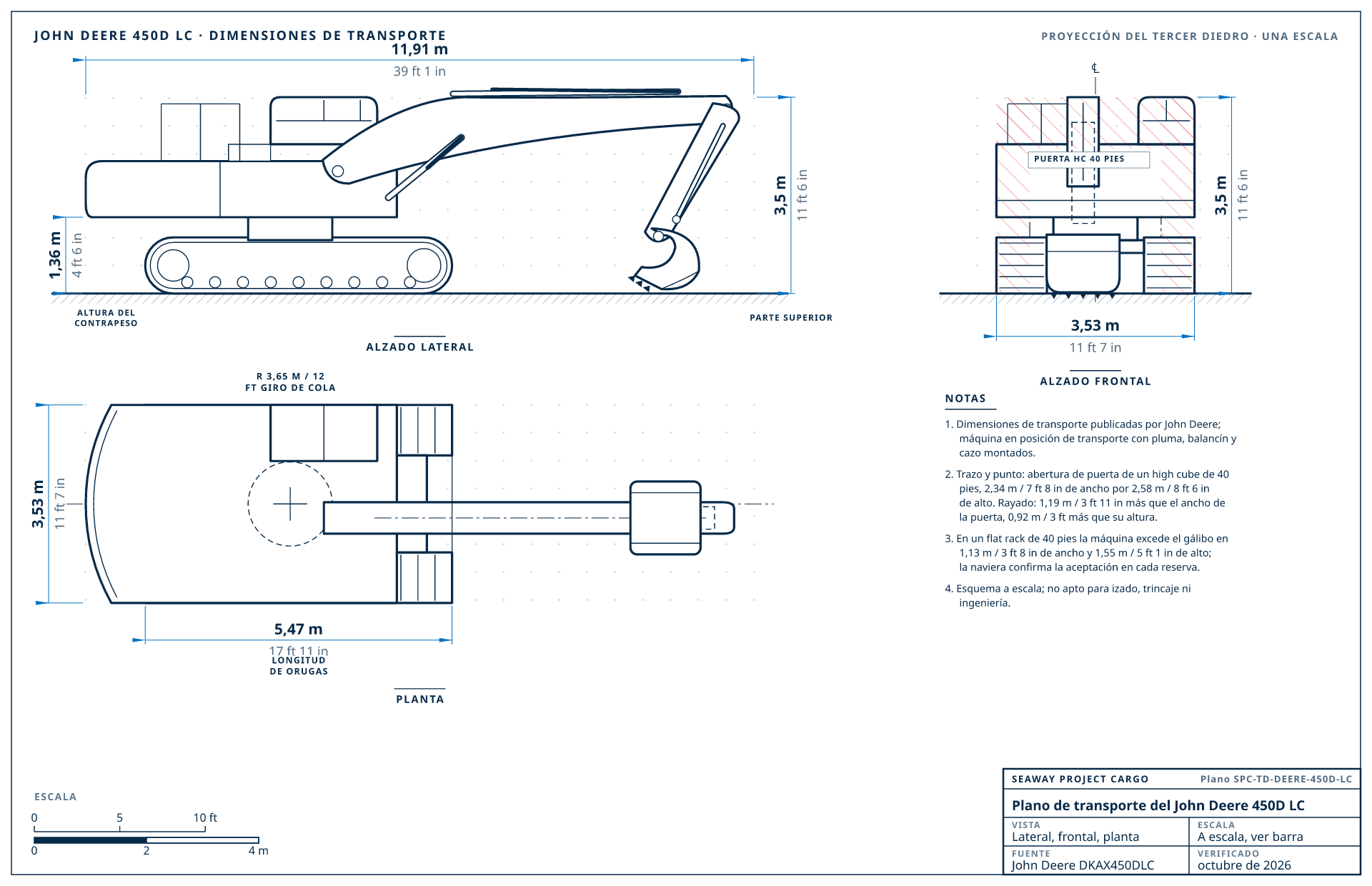 Plano de transporte del John Deere 450D LC