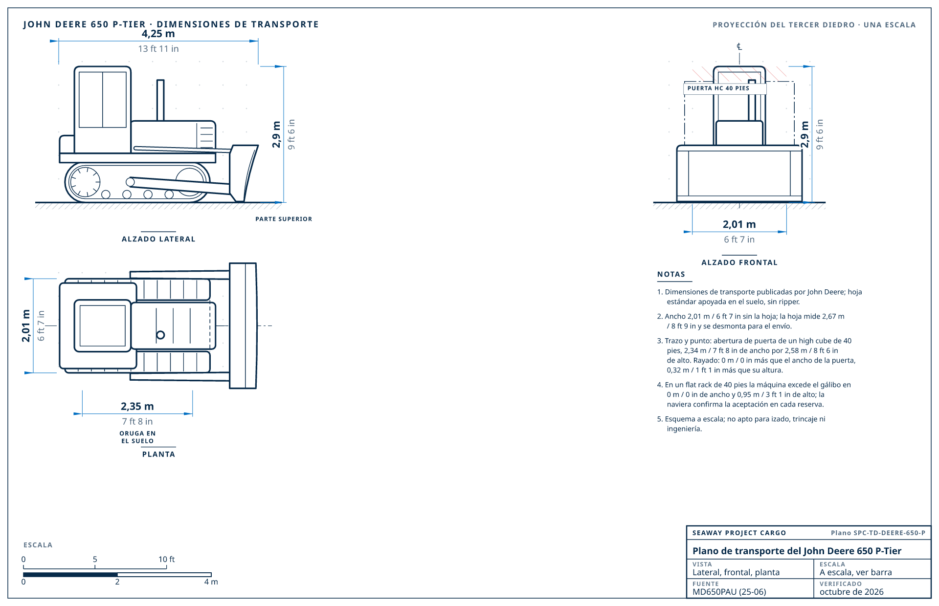 Plano de transporte del John Deere 650 P-Tier