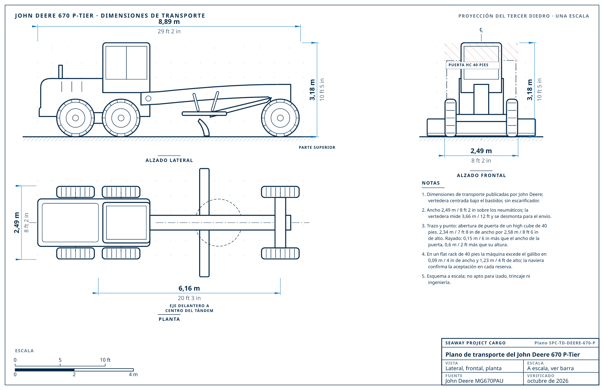 Plano de transporte del John Deere 670 P-Tier
