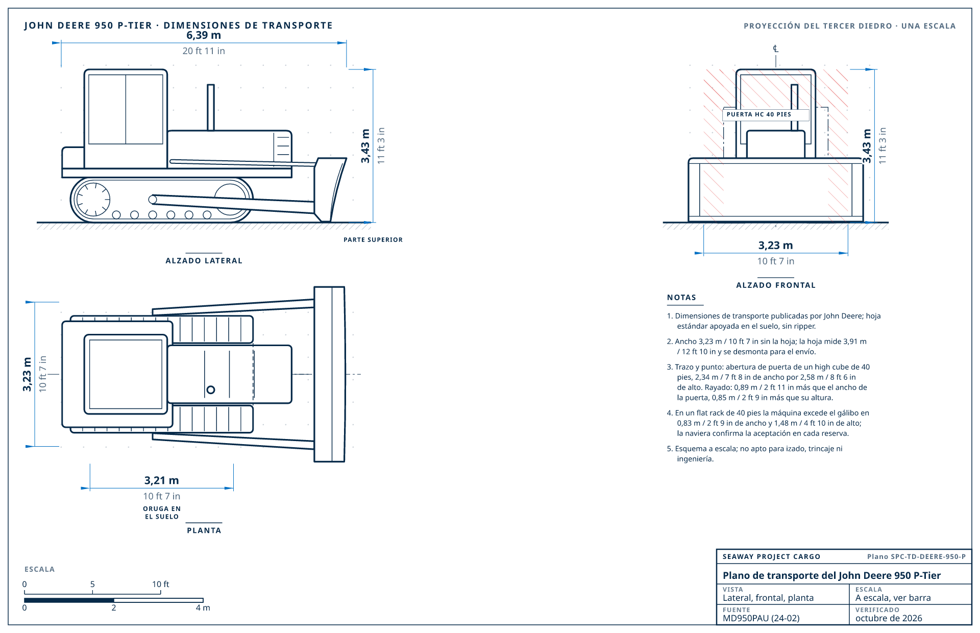 Plano de transporte del John Deere 950 P-Tier