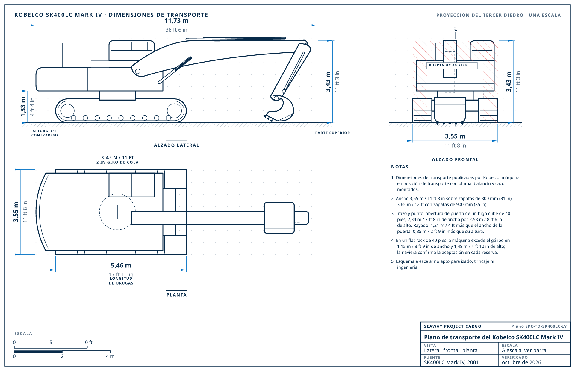 Plano de transporte del Kobelco SK400LC Mark IV