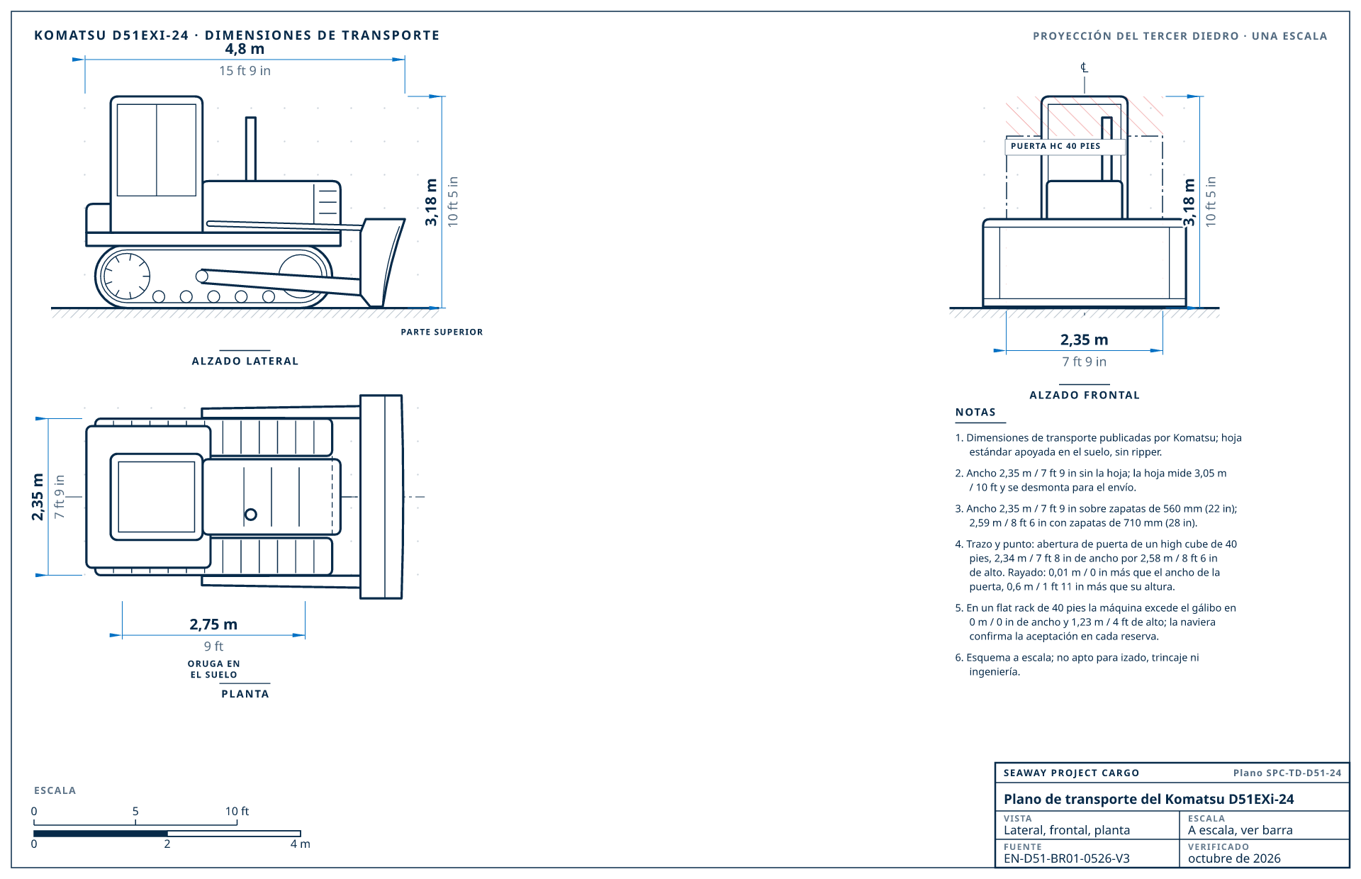 Plano de transporte del Komatsu D51EXi-24