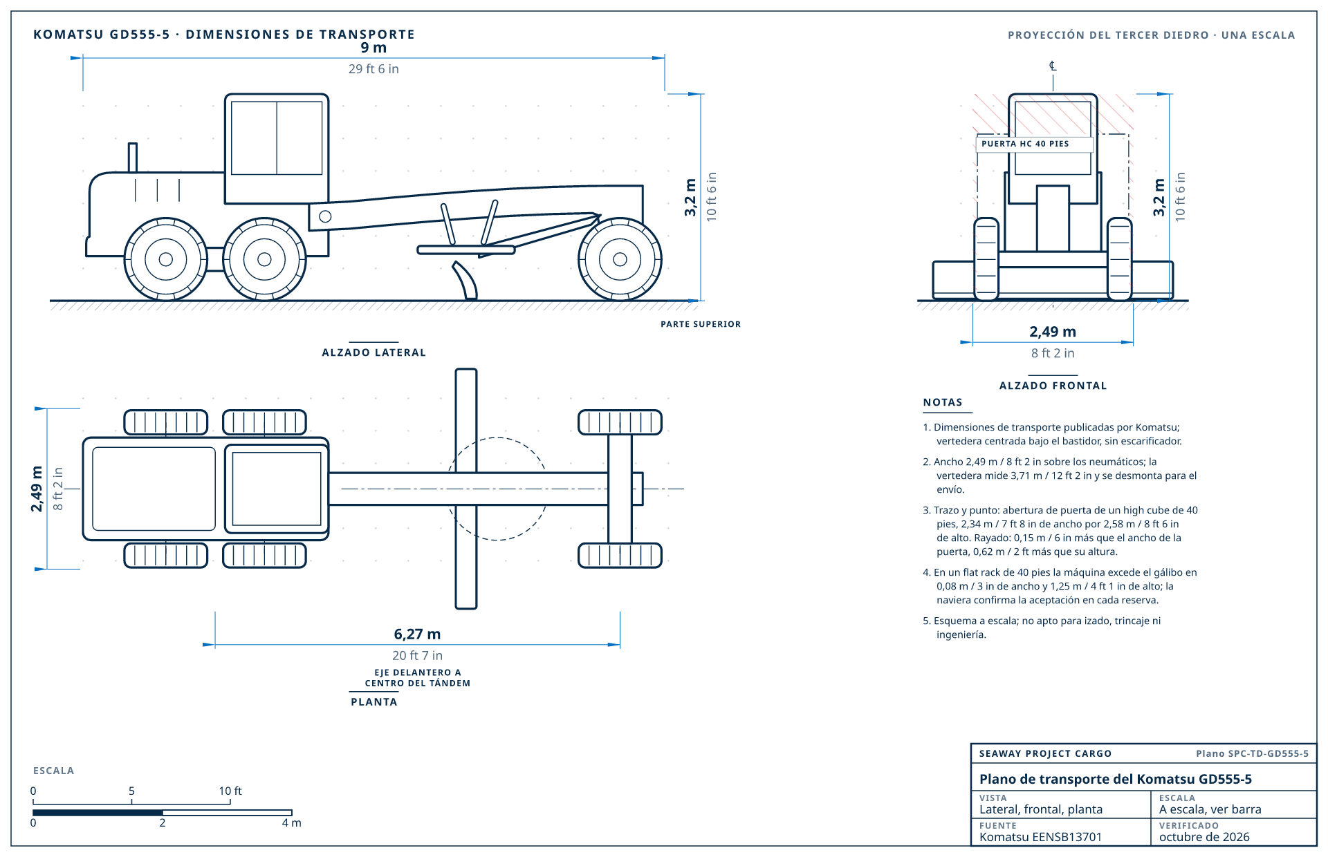 Plano de transporte del Komatsu GD555-5
