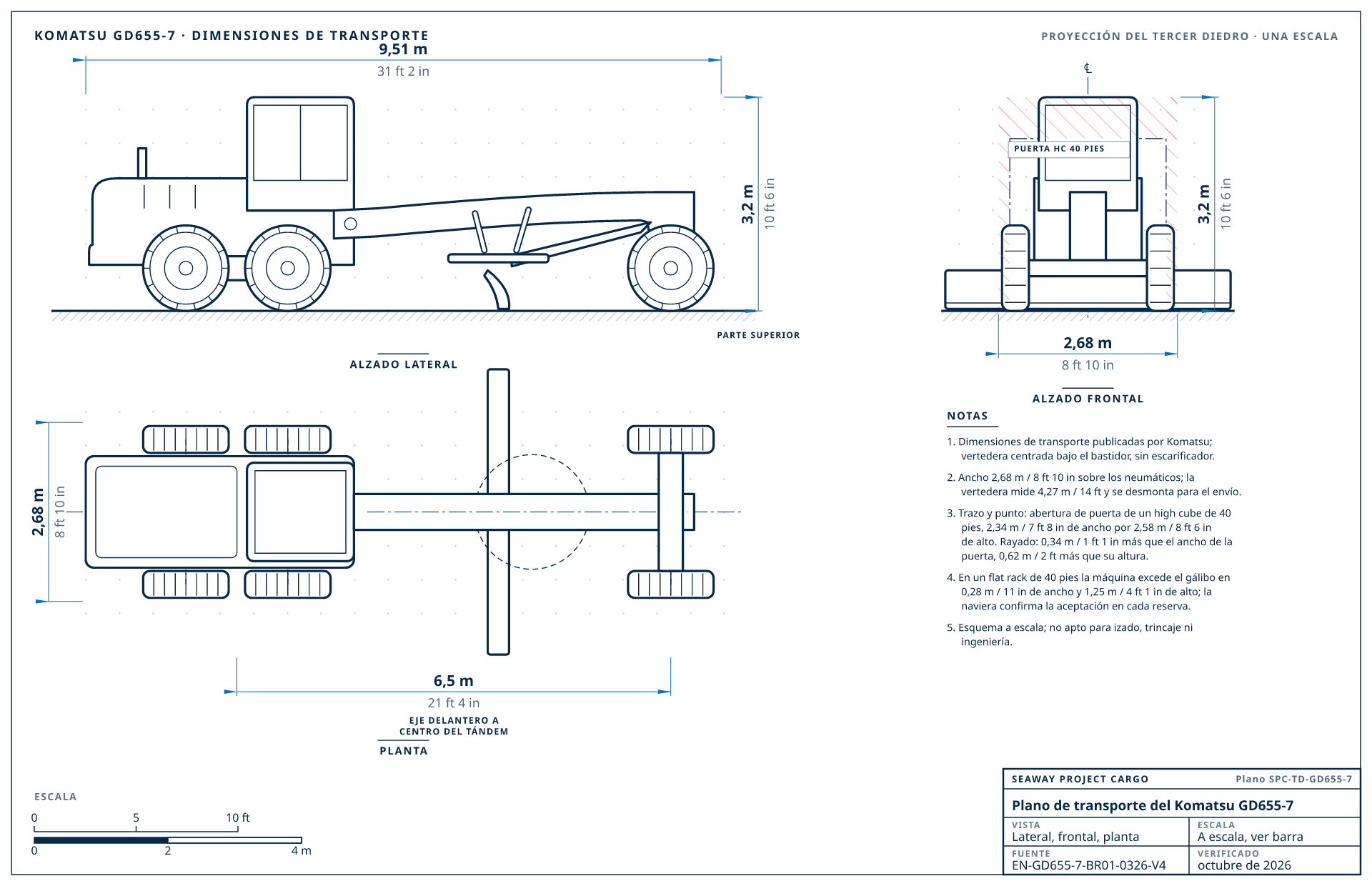 Plano de transporte del Komatsu GD655-7