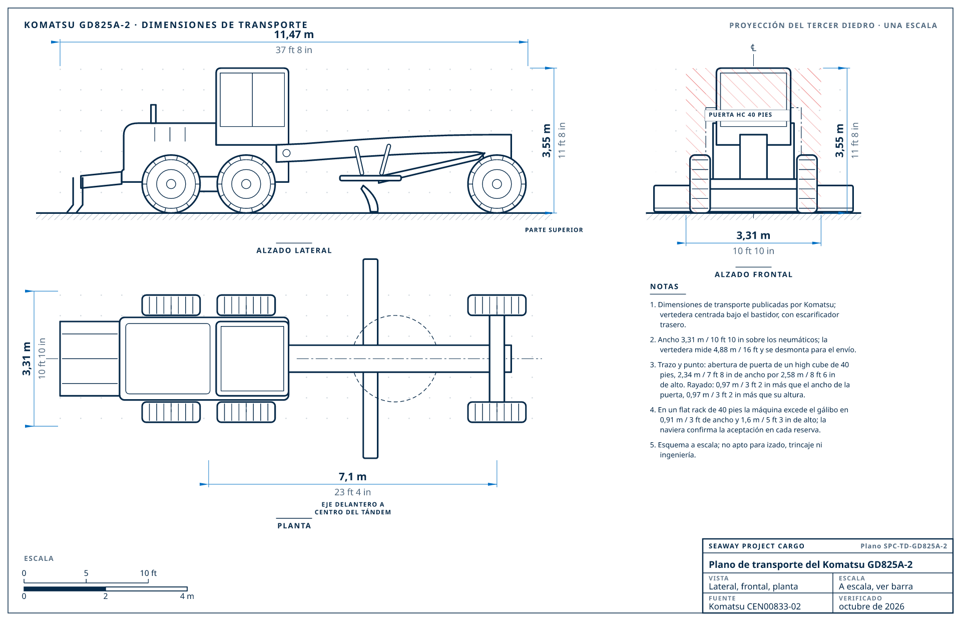 Plano de transporte del Komatsu GD825A-2