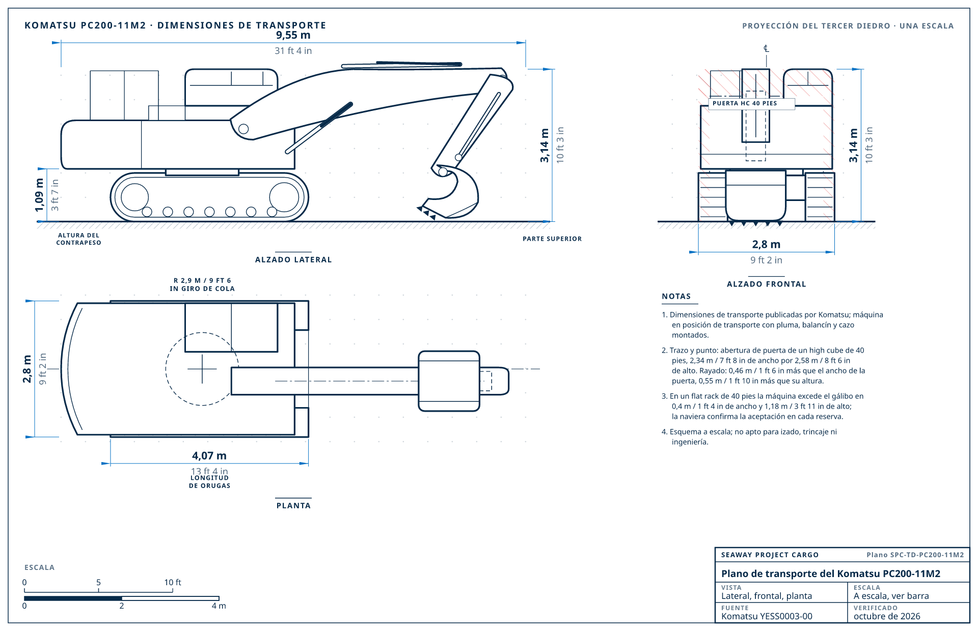 Plano de transporte del Komatsu PC200-11M2