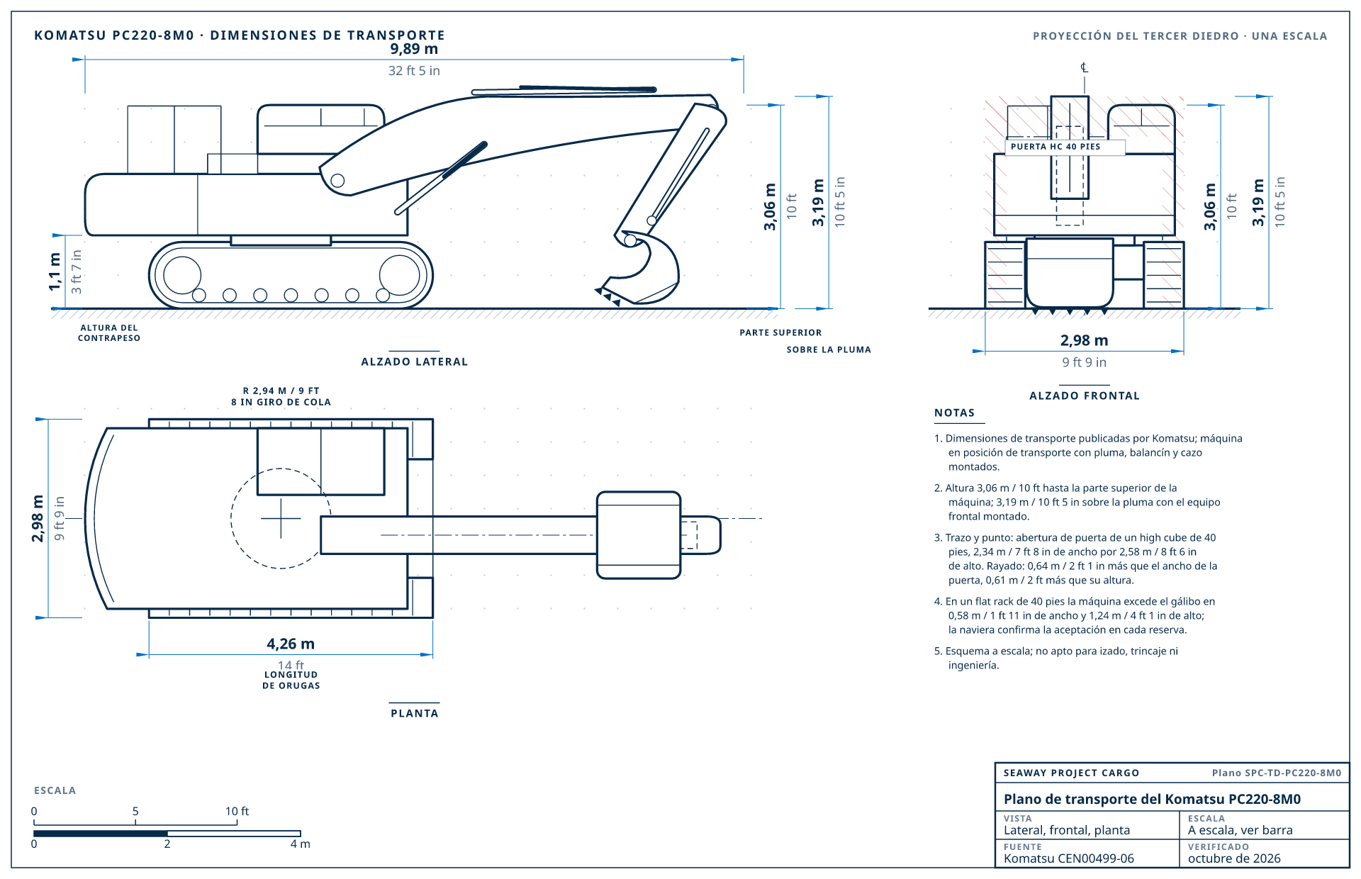 Plano de transporte del Komatsu PC220-8M0
