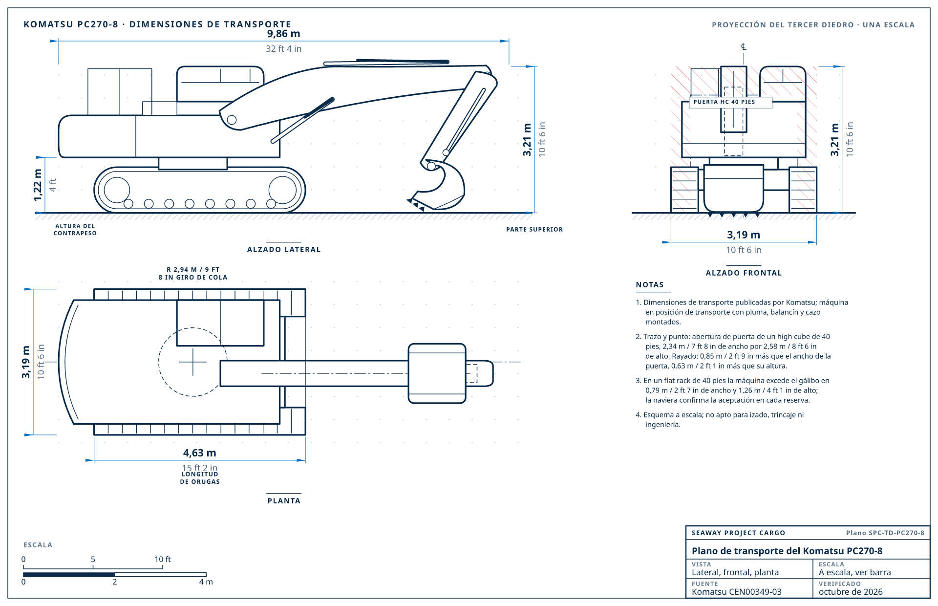 Plano de transporte del Komatsu PC270-8