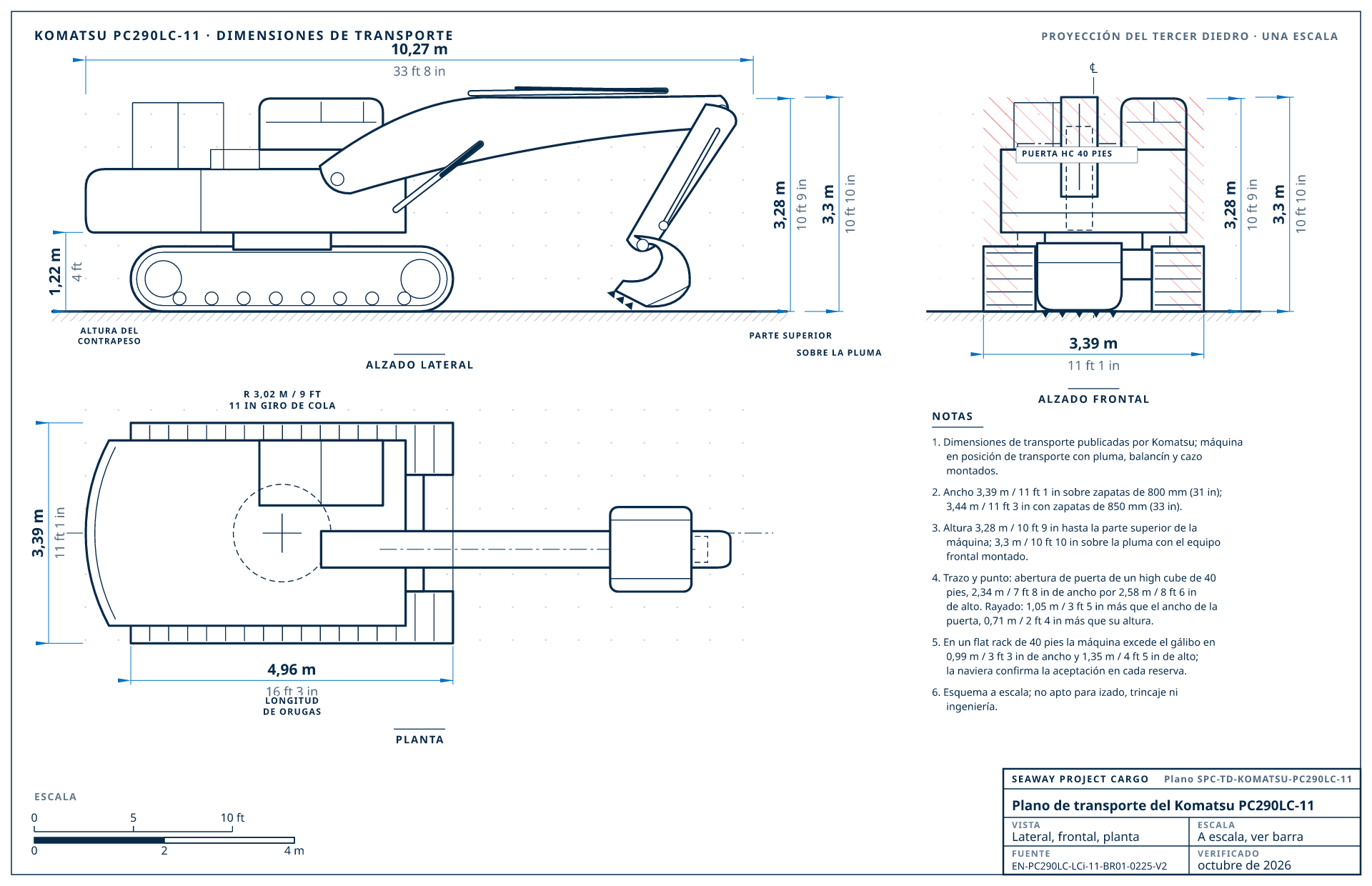 Plano de transporte del Komatsu PC290LC-11