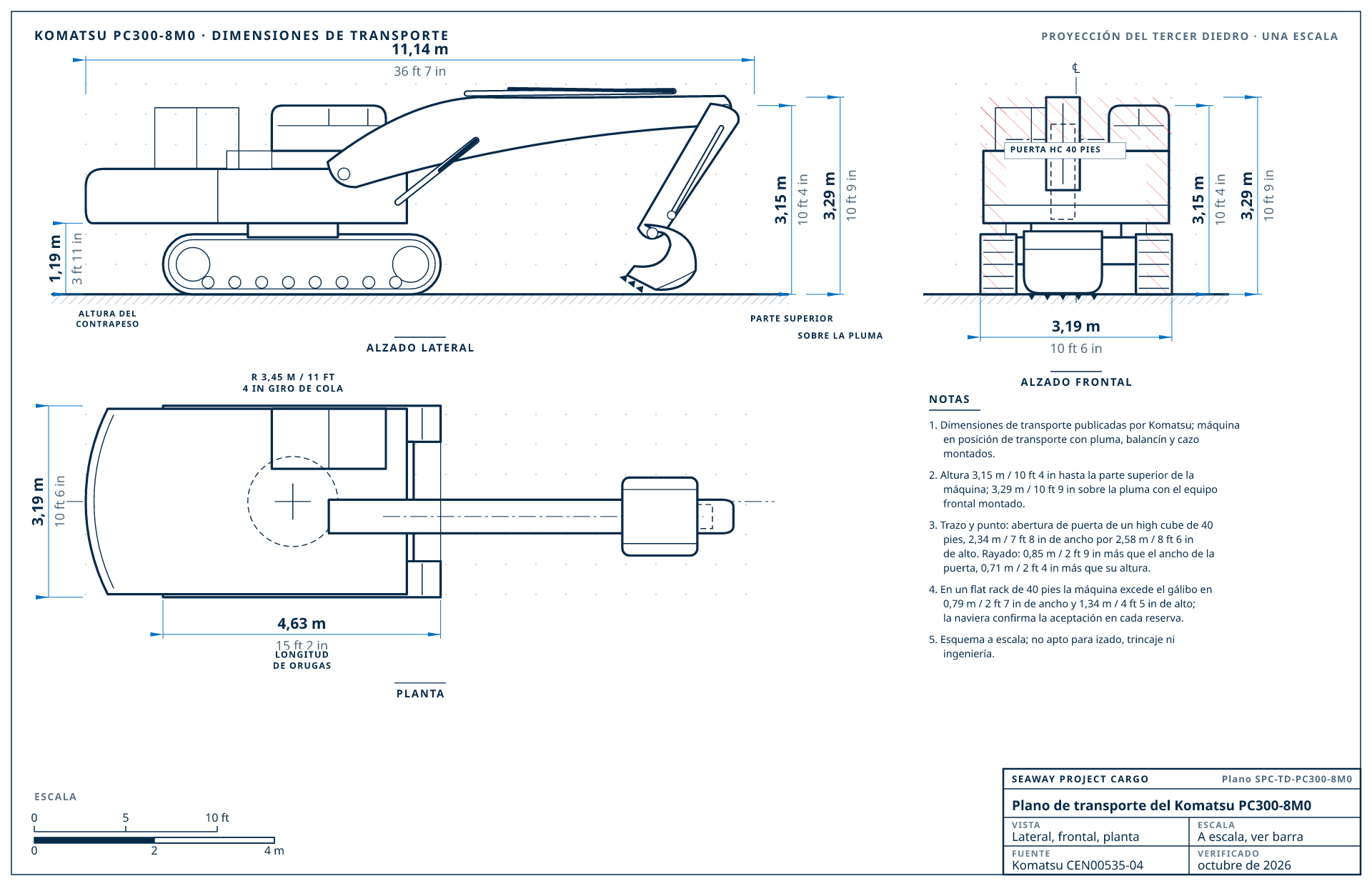 Plano de transporte del Komatsu PC300-8M0