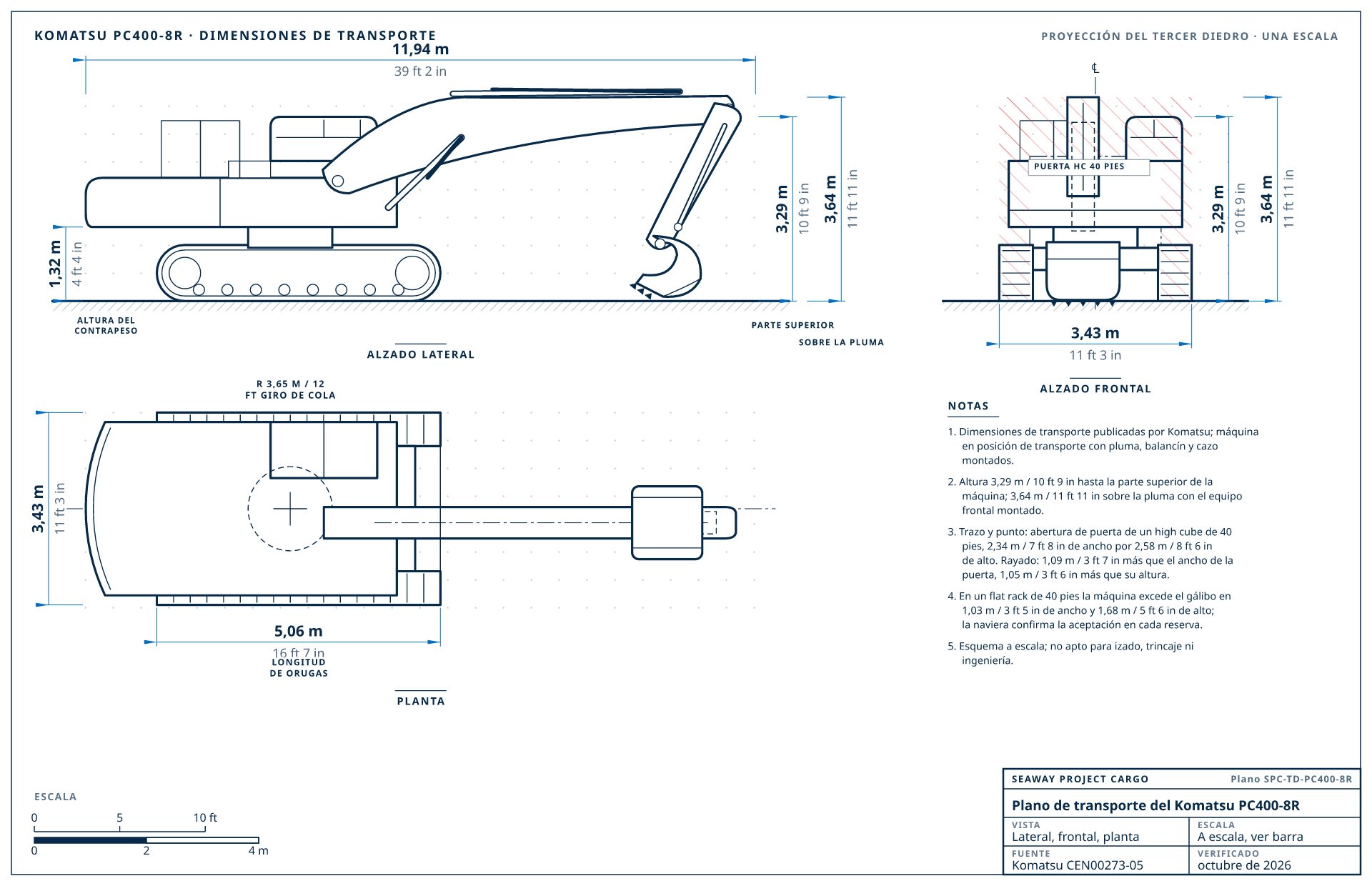 Plano de transporte del Komatsu PC400-8R