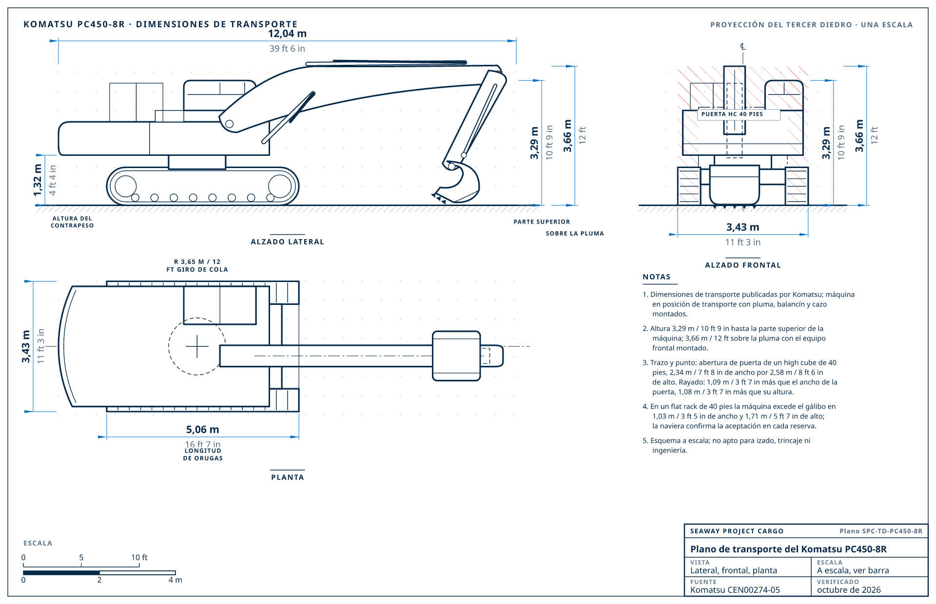 Plano de transporte del Komatsu PC450-8R