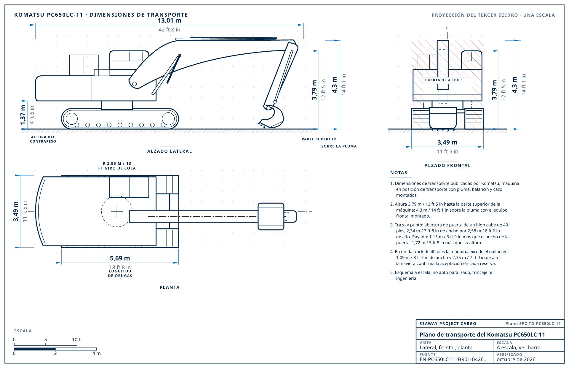 Plano de transporte del Komatsu PC650LC-11
