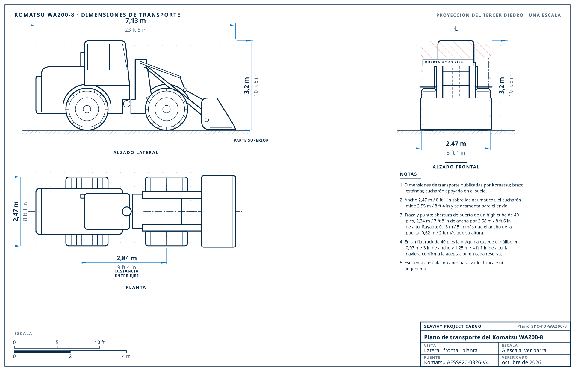 Plano de transporte del Komatsu WA200-8