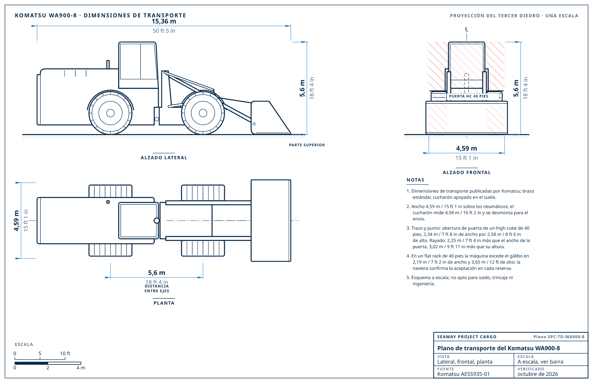 Plano de transporte del Komatsu WA900-8