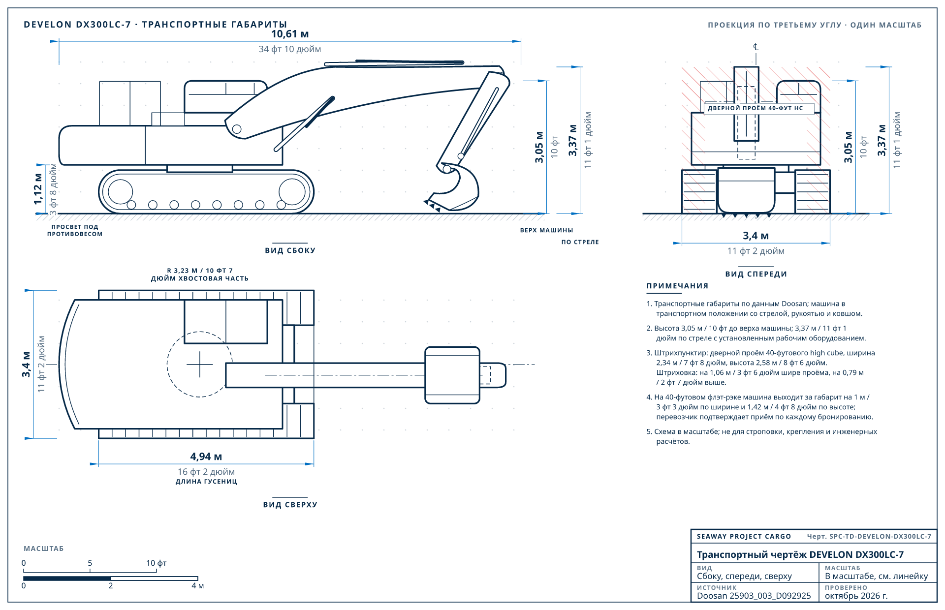 Транспортный чертёж DEVELON DX300LC-7