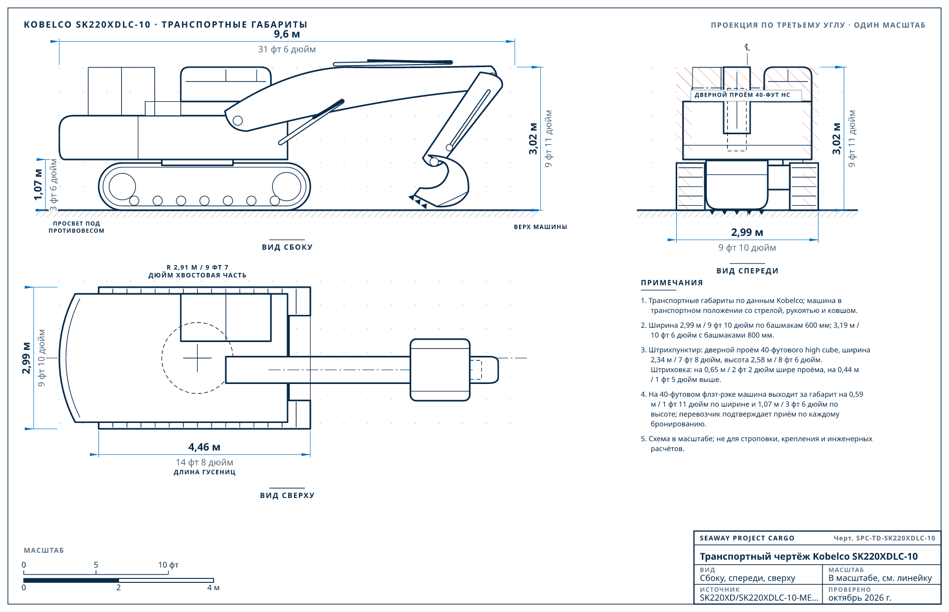 Транспортный чертёж Kobelco SK220XDLC-10