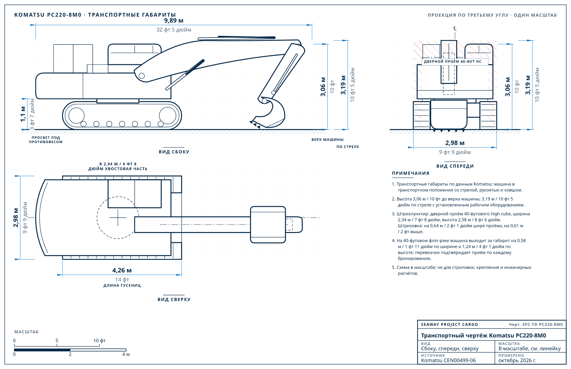 Транспортный чертёж Komatsu PC220-8M0